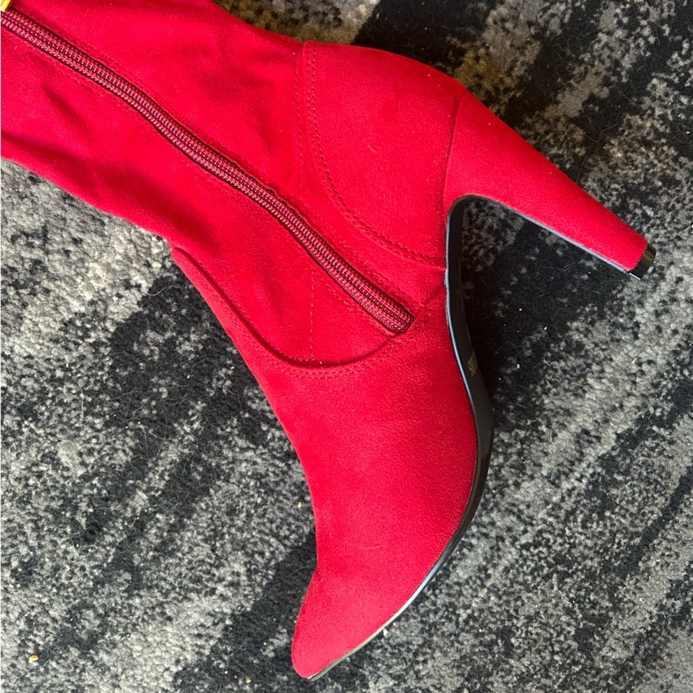 DREAM PAIRS Red Suede Over The Knee Boot With Heel - Picture 11 of 16